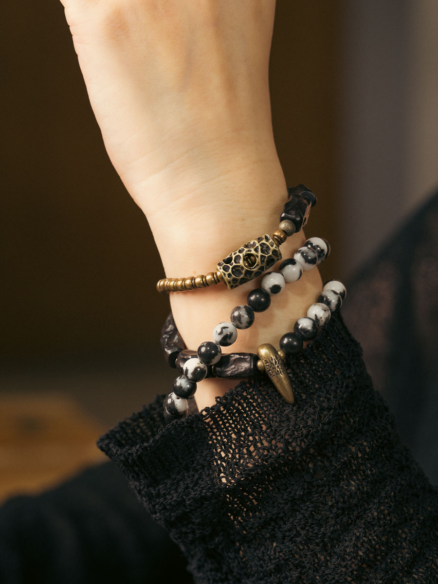 Zebra Pattern Agate Bracelet for Men - Vintage Handmade Textured Wooden Niche Jewelry, Unique Personality Accessory Zebra Pattern Agate Bracelet for Men - Vintage Handmade Textured Wooden Niche Jewelry, Unique Personality Accessory