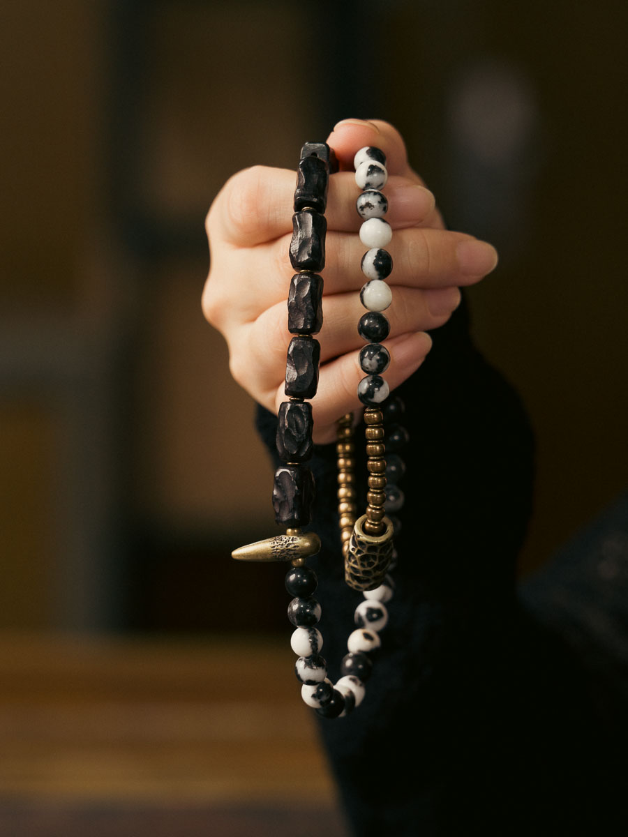 Zebra Pattern Agate Bracelet for Men - Vintage Handmade Textured Wooden Niche Jewelry, Unique Personality Accessory Zebra Pattern Agate Bracelet for Men - Vintage Handmade Textured Wooden Niche Jewelry, Unique Personality Accessory